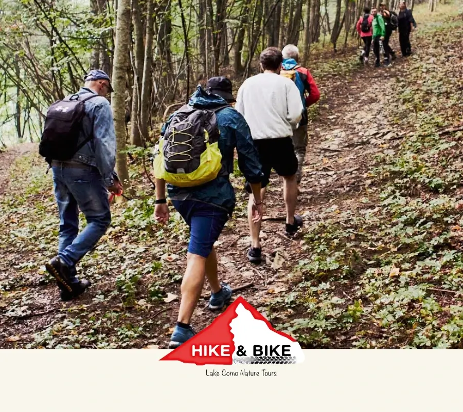 Persone che fanno trekking nei boschi di Bellagio