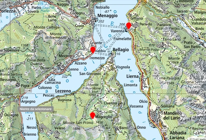 mappa del lago di Como