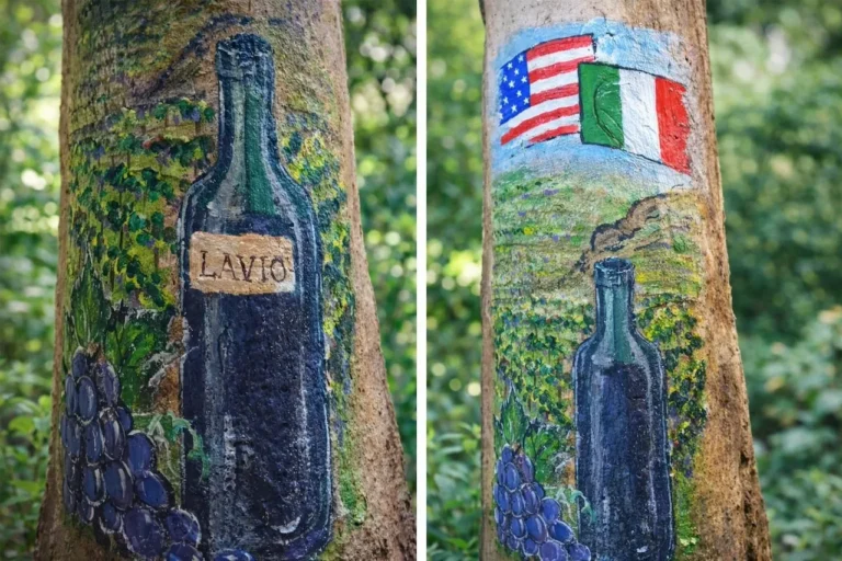Tegole dipinte a mano che raffigurano bottiglie di vino